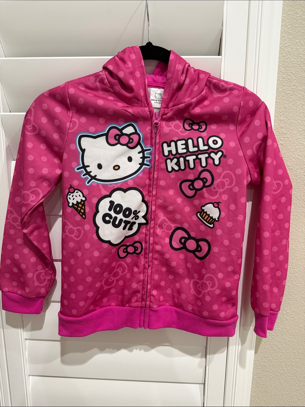 Hello Kitty Girls' Hot Pink Polka Dot Zip Hoodie